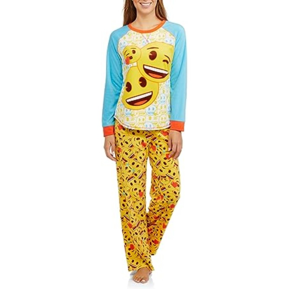 Women's Emoji Happy Feelings Microfleece PJ Set (3X 22W/24W, multi)